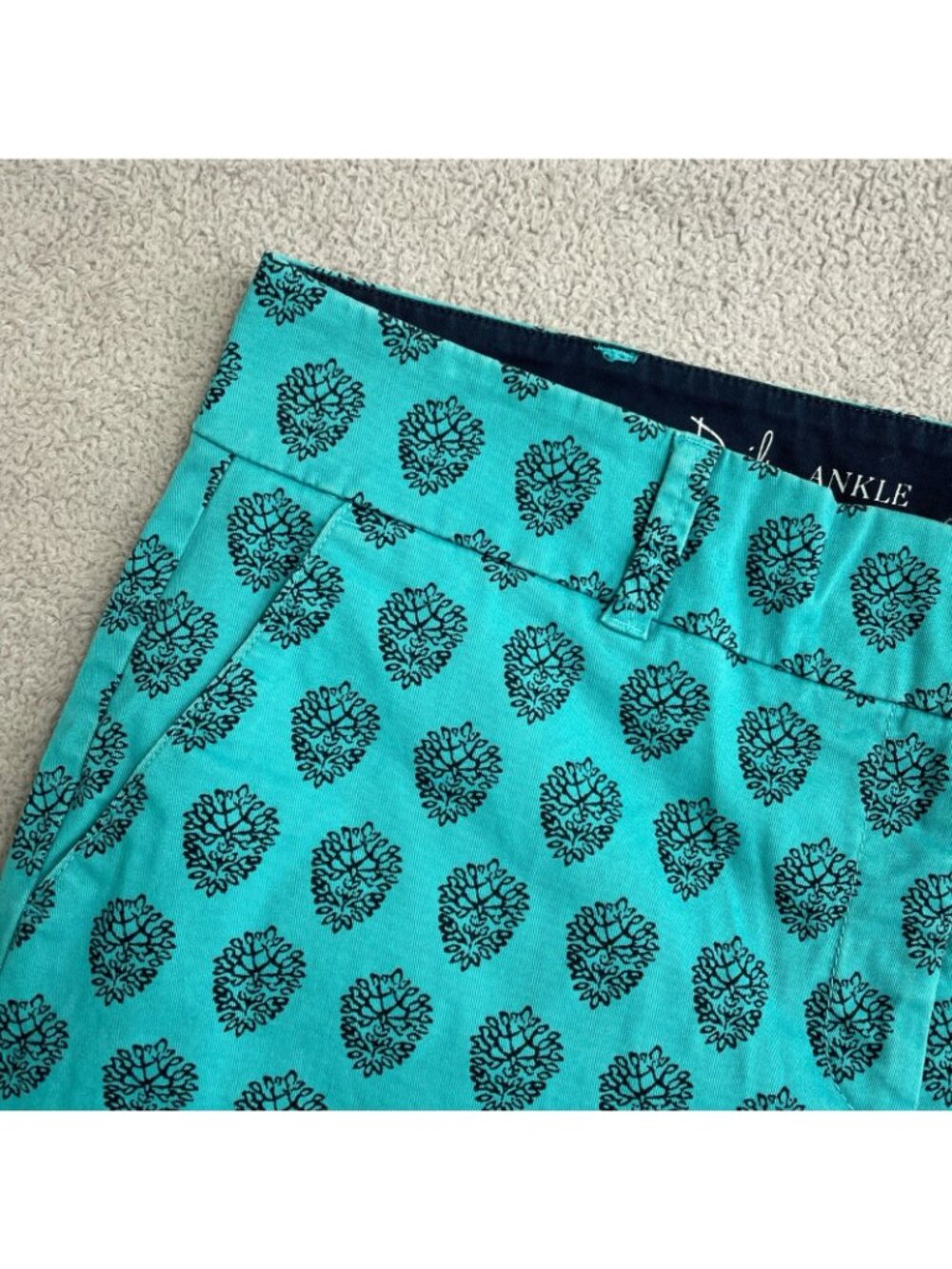 Talbots Women's 14 The Daily Ankle Chino Pants Turquoise Pinecone Print P0548 - Picture 10 of 11